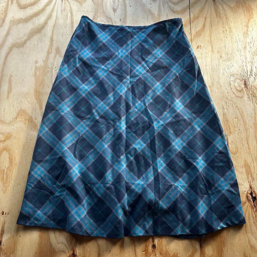 Talbots Wool Blend Bias Cut Plaid A-Line Midi Maxi Skirt - 14